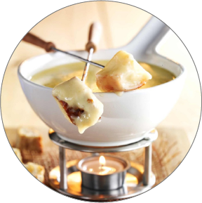 Fondue with different kinds of cheeses